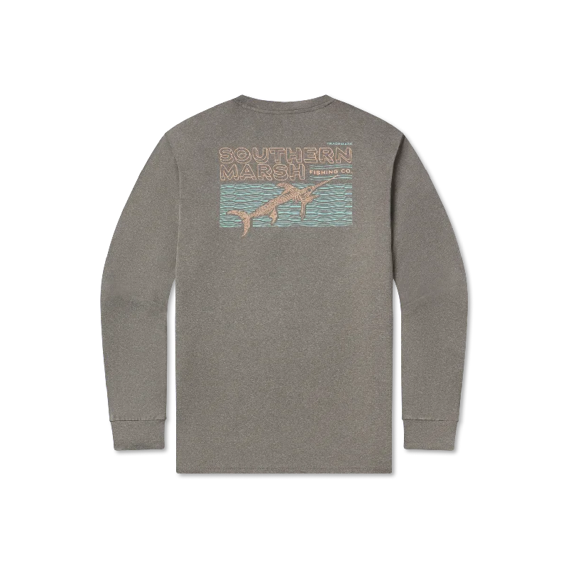 Men's Two - Tone Contrast Panel Casual Shirts in White and Navy for a Stylish and Eye - Catching DesignFieldTec™ Featherlight Tee - Marlin Waves - Long Sleeve