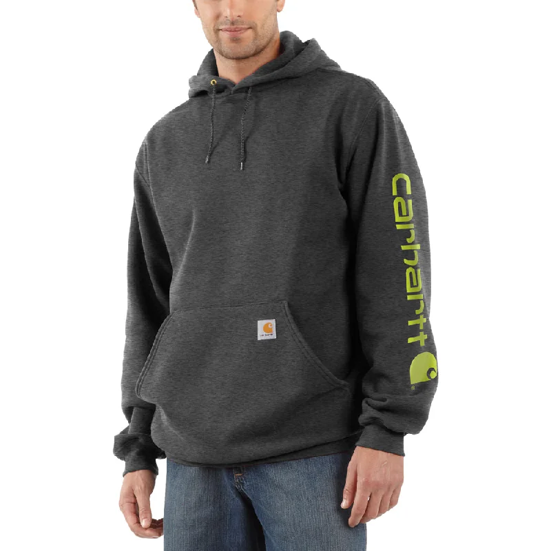 Men's Organic Cotton Casual Shirts with a Soft Handfeel for Everyday ComfortCarhartt Men's Signature Logo Hooded Pullover Sweatshirt_Carbon Heather