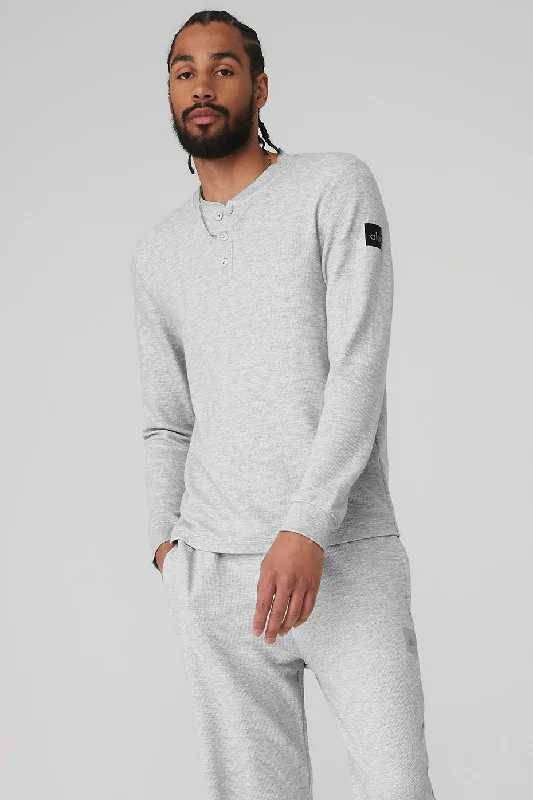 Plus Size Men's Striped Chambray Casual Shirts with a Spread Collar for a Preppy AppearanceMicro Waffle Fast Break Henley - Athletic Heather Grey