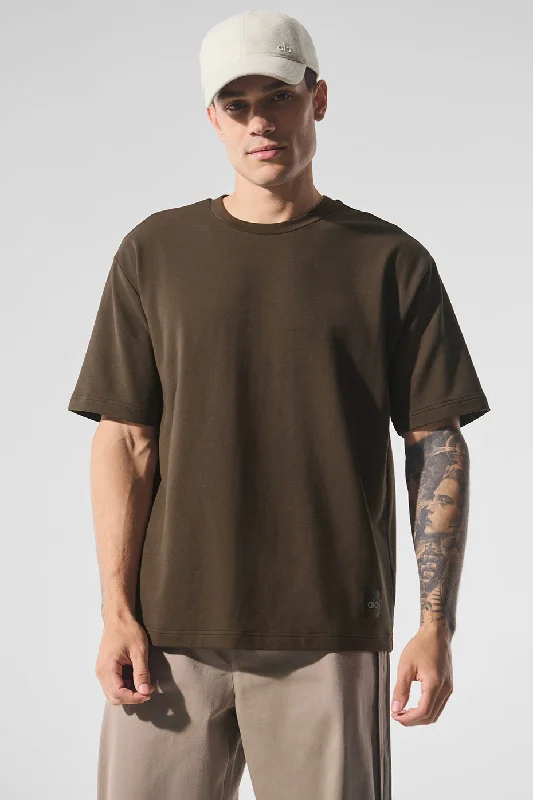 Men's Two - Tone Contrast Panel Casual Shirts in White and Navy for a Stylish and Eye - Catching DesignDouble Take Short Sleeve - Espresso