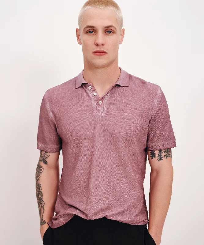 Men's Embroidered Detail Casual Shirts in Beige for a Touch of ElegancePique with Chroma Wash Short Sleeve Polo - Wisty Mauve
