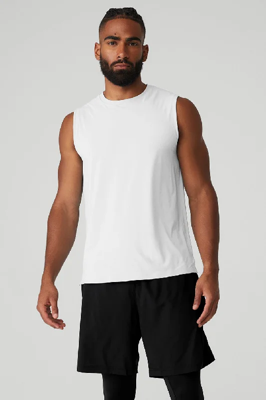 Men's Wrinkle - Resistant Polyester Blend Casual Shirts for Easy Travel and MaintenanceIdol Performance Tank - White