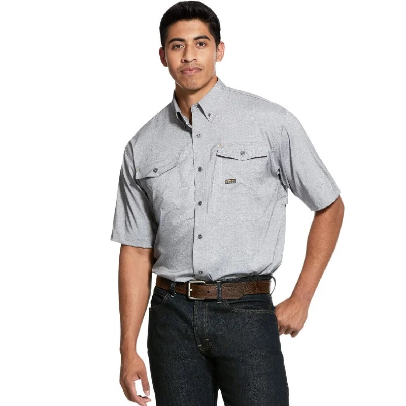 Plus Size Men's Striped Chambray Casual Shirts with a Spread Collar for a Preppy AppearanceAriat Men's Rebar Made Tough VentTEK DuraStretch Work Shirt