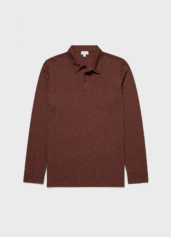 Men's formal - style silk blend polo shirts for special occasionsMen's Long Sleeve Riviera Polo Shirt in Cocoa Brown