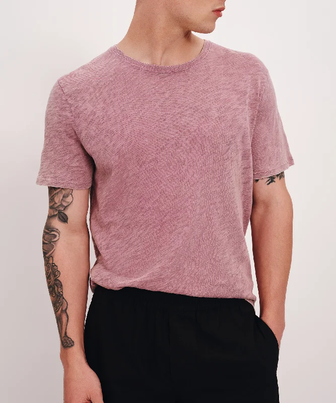 Men's Long - Line Oversized Casual Shirts in Dark Gray for a Relaxed and Modern LookSlub Jersey with Chroma Wash Short Sleeve Crew Neck Tee - Wisty Mauve