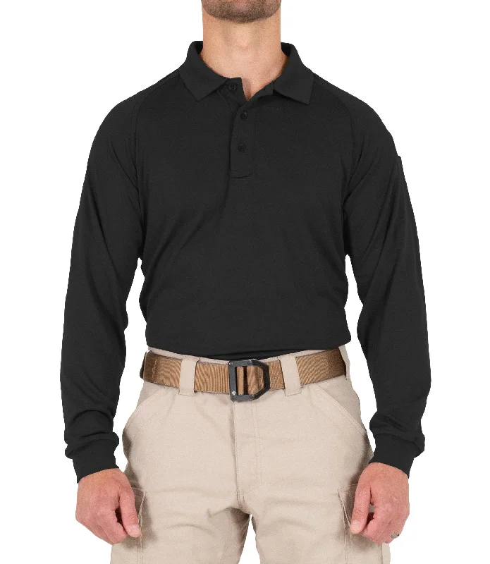 Men's Linen Blend Casual Shirts with Roll - Up Sleeves for a Summer Beach LookMen's Performance Long Sleeve Polo / Black