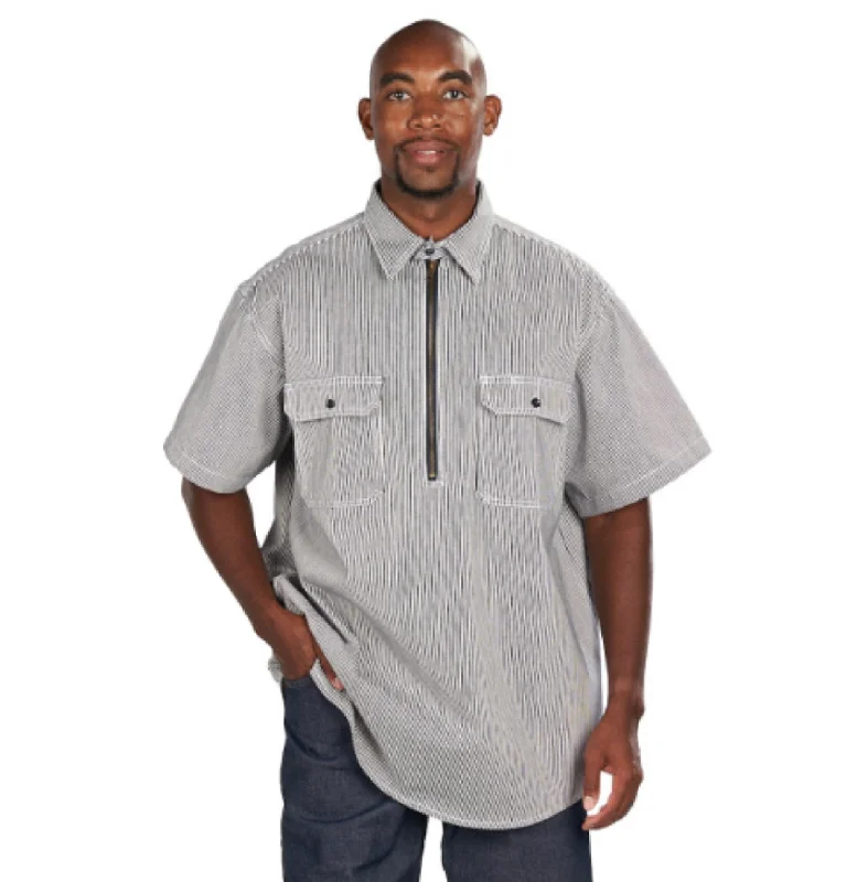 Men's Retro - Style Hawaiian Print Casual Shirts in Bold Patterns for a Tropical VacationKEY Men's Hickory Half-Zip Short Sleeve Work Shirt