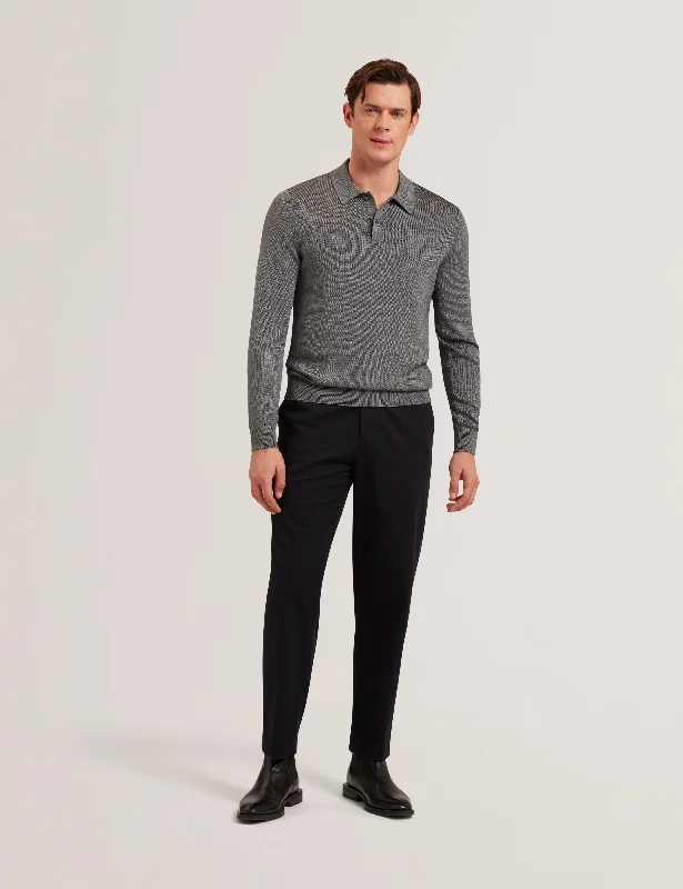 Men's color - block polo shirts with a bold fashion statementFevar Long Sleeve Regular Button Polo Grey