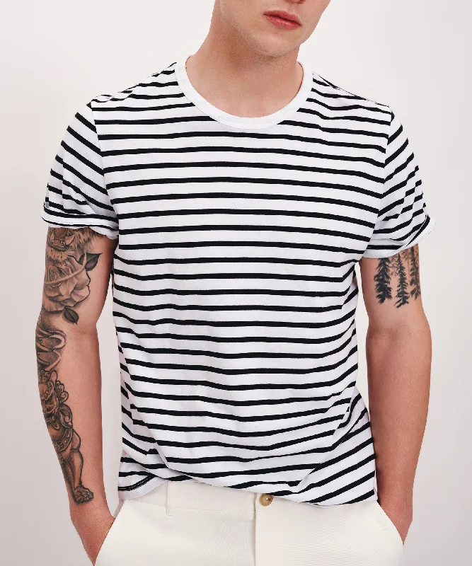 Men's Moisture - Wicking Performance Fabric Casual Shirts for Outdoor ActivitiesClassic Jersey Stripe Short Sleeve Crew Neck Tee - White-Black