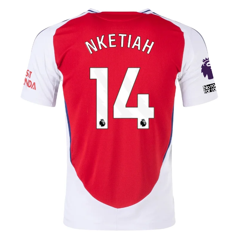 Men's Retro Soccer Jerseys of Famous Clubs from the 90s for Nostalgic Football Enthusiastsadidas Arsenal Authentic Eddie Nketiah Home Jersey w/ EPL + No Room For Racism Patches 24/25 (Better Scarlet/White)