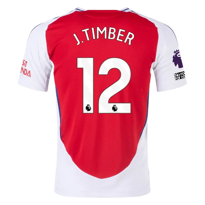 Men's Authentic Soccer Jerseys of National Teams for International Football Eventsadidas Arsenal Authentic Jurrien Timber Home Jersey w/ EPL + No Room For Racism Patches 24/25 (Better Scarlet/White)
