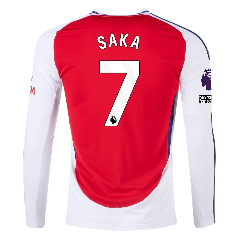 Men's Basketball Jerseys with Signature Player Logos for a Fan - Favorite Lookadidas Arsenal Bukayo Saka Home Long Sleeve Jersey w/ EPL + No Room For Racism Patches 24/25 (Better Scarlet/White)