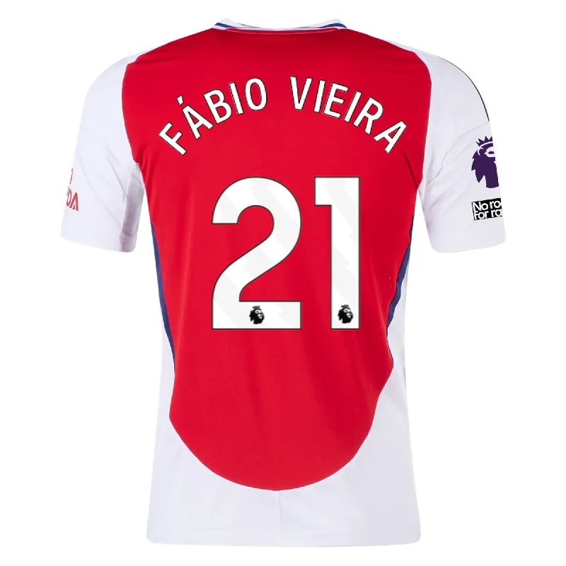 Men's Authentic Soccer Jerseys of National Teams for International Football Eventsadidas Arsenal Fábio Vieira Home Jersey w/ EPL + No Room For Racism Patches 24/25 (Better Scarlet/White)