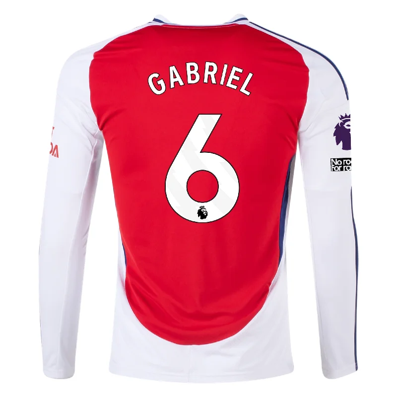 Men's Throwback Tennis Jerseys Inspired by Iconic Matches and Playersadidas Arsenal Gabriel Magalhães Home Long Sleeve Jersey w/ EPL + No Room For Racism Patches 24/25 (Better Scarlet/White)