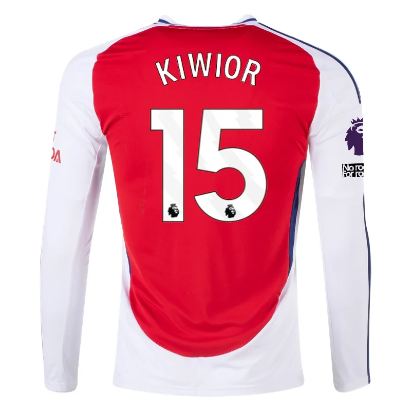 Men's Football Jerseys with Embroidered Club Badges for a Premium and Authentic Appealadidas Arsenal Jakub Kiwior Home Long Sleeve Jersey w/ EPL + No Room For Racism Patches 24/25 (Better Scarlet/White)