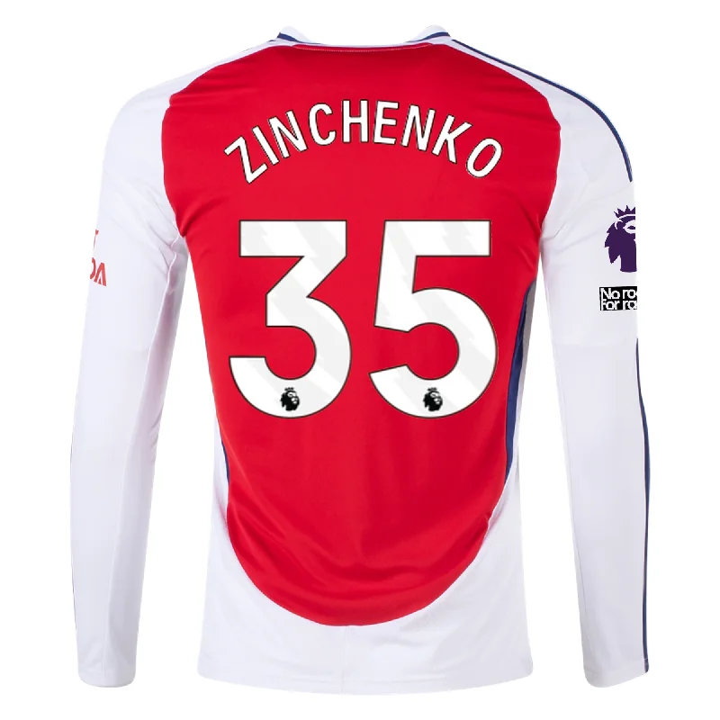 Men's Moisture - Wicking Lacrosse Jerseys with Mesh Panels for Optimal Performance on the Fieldadidas Arsenal Oleksandr Zinchenko Home Long Sleeve Jersey w/ EPL + No Room For Racism Patches 24/25 (Better Scarlet/White)