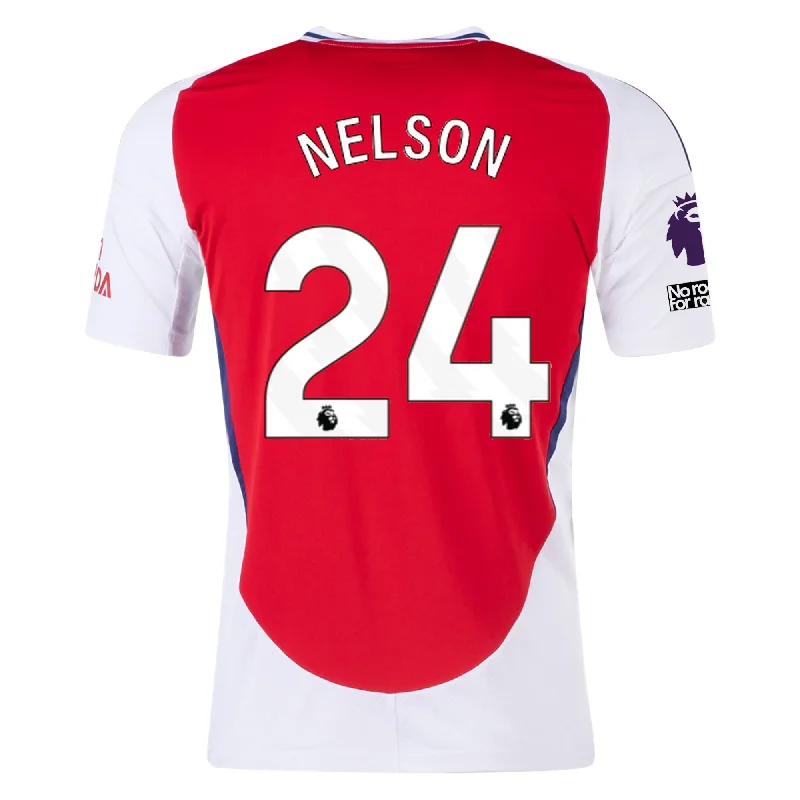 Men's Authentic Soccer Jerseys of National Teams for International Football Eventsadidas Arsenal Reiss Nelson Home Jersey w/ EPL + No Room For Racism Patches 24/25 (Better Scarlet/White)