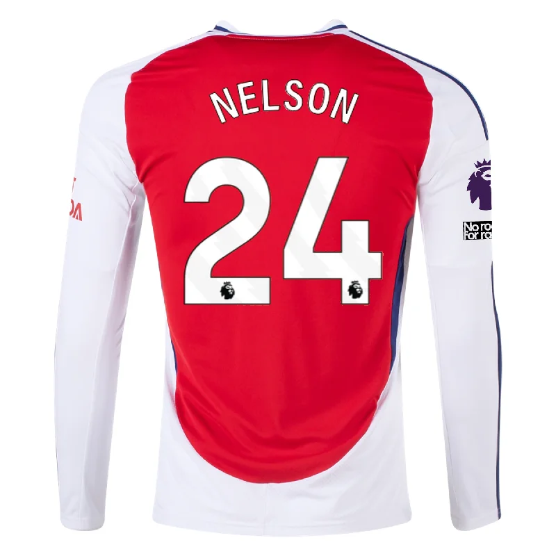 Men's Custom - Printed Baseball Jerseys with Player Names and Numbers for Personalized Styleadidas Arsenal Reiss Nelson Home Long Sleeve Jersey w/ EPL + No Room For Racism Patches 24/25 (Better Scarlet/White)