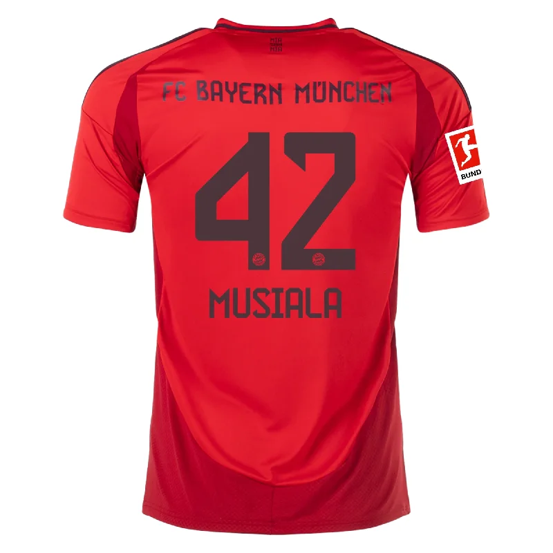 Men's Retro Hockey Jerseys with Classic Stripes and Logos for a Nostalgic Hockey Aestheticadidas Bayern Munich Jamal Musiala Home Jersey w/ Bundesliga Patch 24/25 (Red/Black)