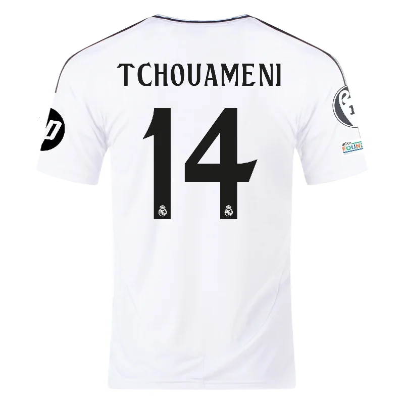 Men's Moisture - Wicking Golf Jerseys with UV Protection for Comfortable Rounds on the Courseadidas Real Madrid Aurélien Tchouaméni Home Jersey 24/25 w/ Champions League Patches (White/Black)