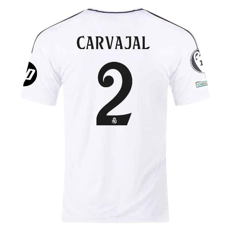 Men's Moisture - Wicking Golf Jerseys with UV Protection for Comfortable Rounds on the Courseadidas Real Madrid Dani Carvajal Home Jersey 24/25 w/ Champions League Patches (White/Black)