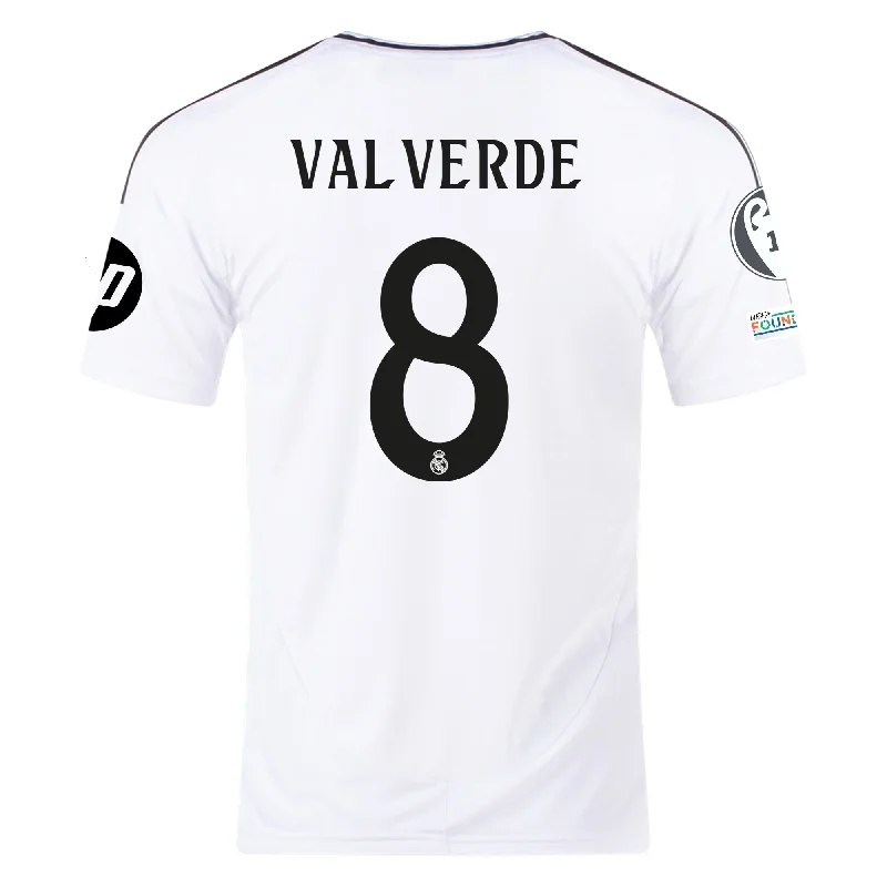 Men's Authentic Soccer Jerseys of National Teams for International Football Eventsadidas Real Madrid Federico Valverde Home Jersey 24/25 w/ Champions League Patches (White/Black)