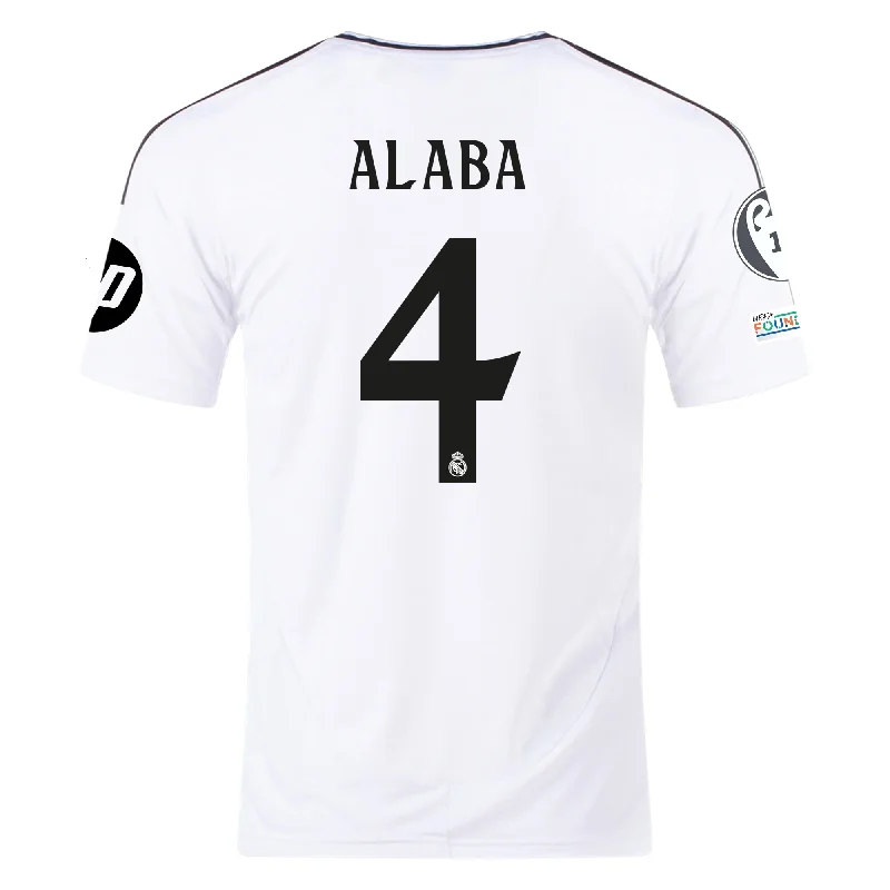 Men's Basketball Jerseys with Signature Player Logos for a Fan - Favorite Lookadidas Real Madrid David Alaba Home Jersey 24/25 w/ Champions League Patches (White/Black)