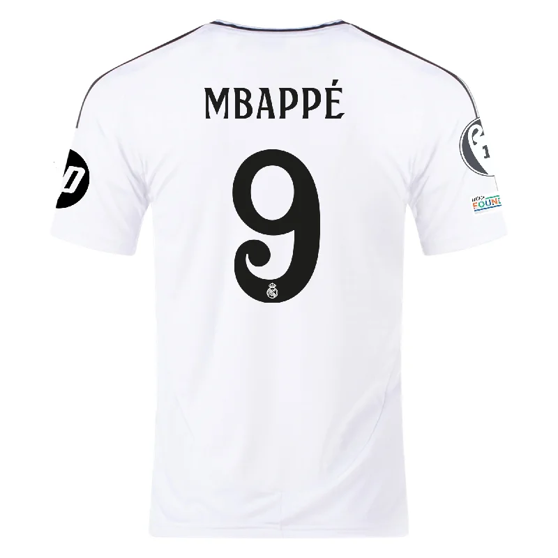 Men's Custom - Printed Baseball Jerseys with Player Names and Numbers for Personalized Styleadidas Real Madrid Kylian Mbappe Home Jersey 24/25 w/ Champions League Patches (White/Black)