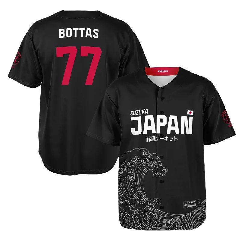 Men's Moisture - Wicking Golf Jerseys with UV Protection for Comfortable Rounds on the CourseBottas - Carbon Black Suzuka "Great Wave" Jersey
