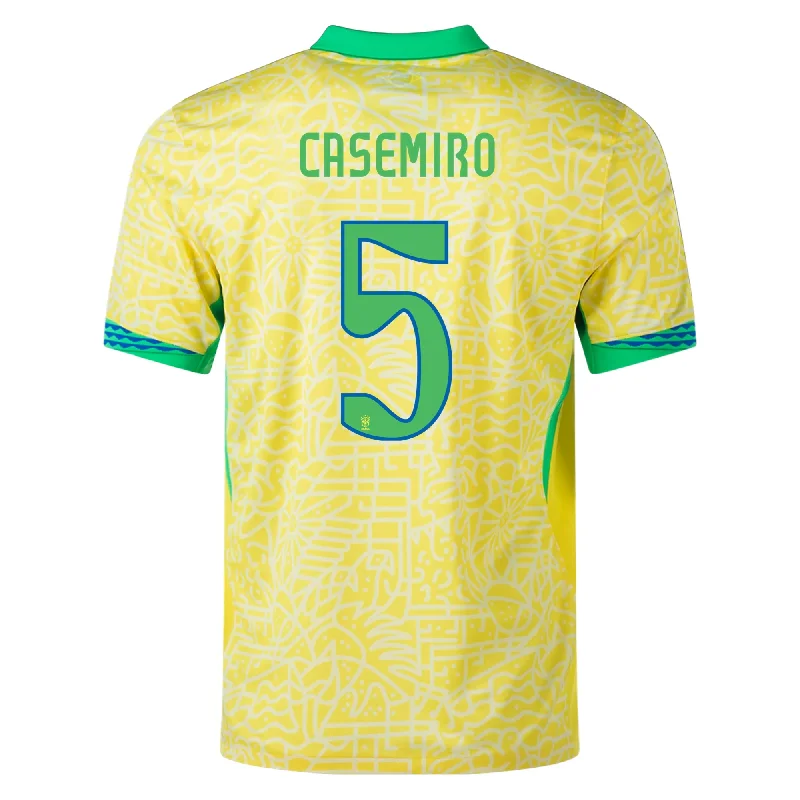 Men's Authentic Soccer Jerseys of National Teams for International Football EventsNike Brazil Authentic Casemiro Home Jersey 24/25 (Dynamic Yellow/Lemon Chiffon/Green Spark)