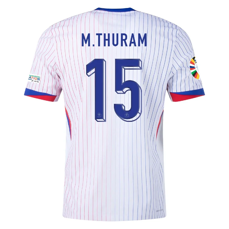 Men's Sustainable Organic Cotton Rugby Jerseys for Eco - Conscious Sports EnthusiastsNike France Authentic Marcus Thuram Away Jersey w/ Euro 2024 Patches 24/25 (White/Bright Blue)