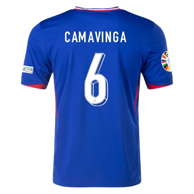 Men's Custom - Embroidered Volleyball Jerseys for Team Uniforms or Personalized GearNike France Eduardo Camavinga Home Jersey w/ Euro 2024 Patches 24/25 (Bright Blue/University Red)