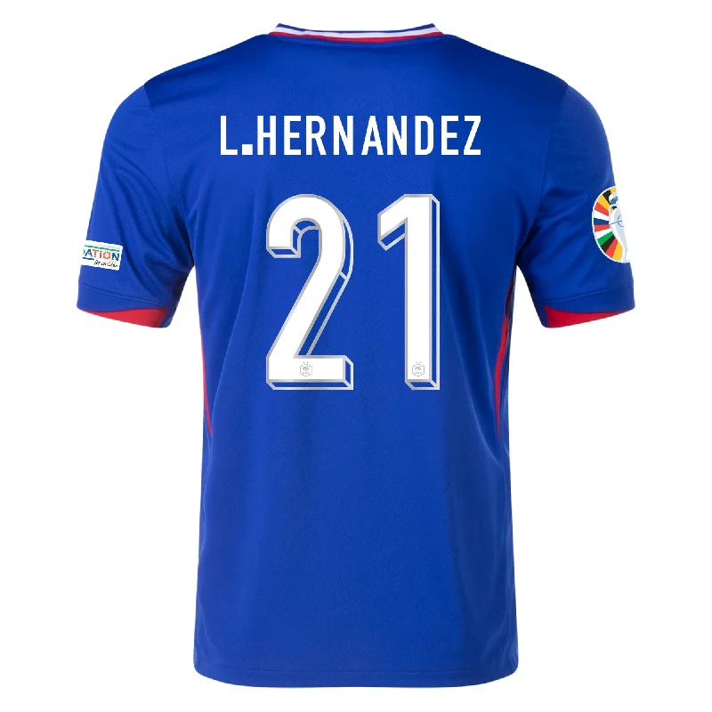 Men's Basketball Jerseys in Sleeveless Design for Enhanced Mobility on the CourtNike France Lucas Hernandez Home Jersey w/ Euro 2024 Patches 24/25 (Bright Blue/University Red)