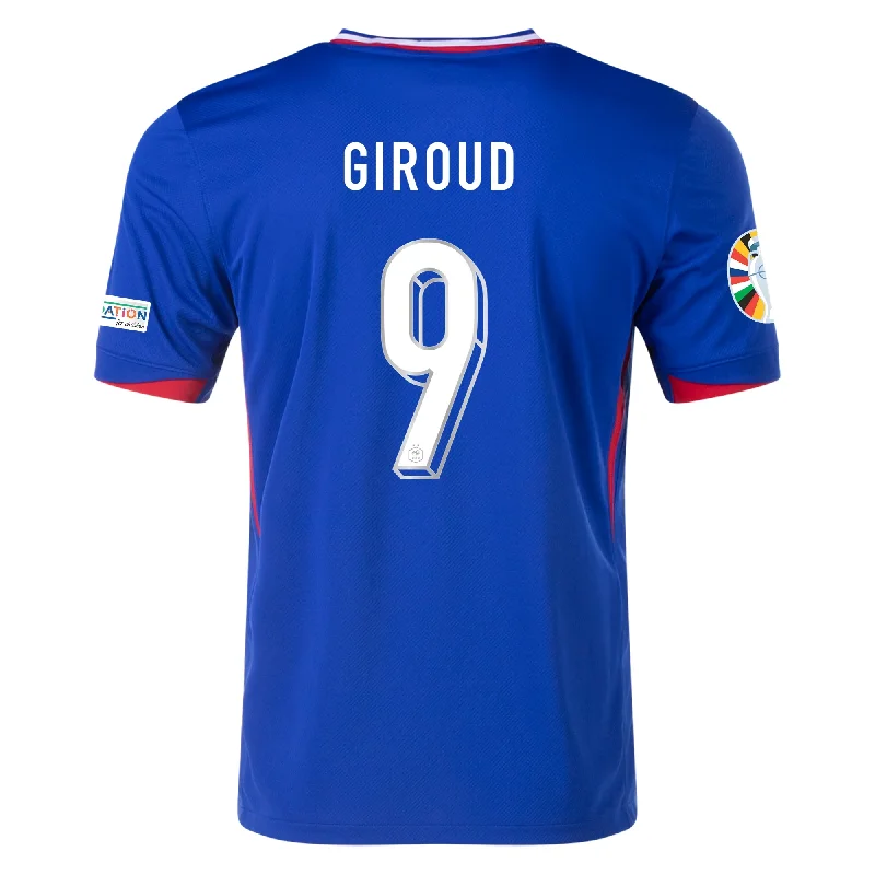Men's Custom - Embroidered Volleyball Jerseys for Team Uniforms or Personalized GearNike France Oliver Giroud Home Jersey w/ Euro 2024 Patches 24/25 (Bright Blue/University Red)