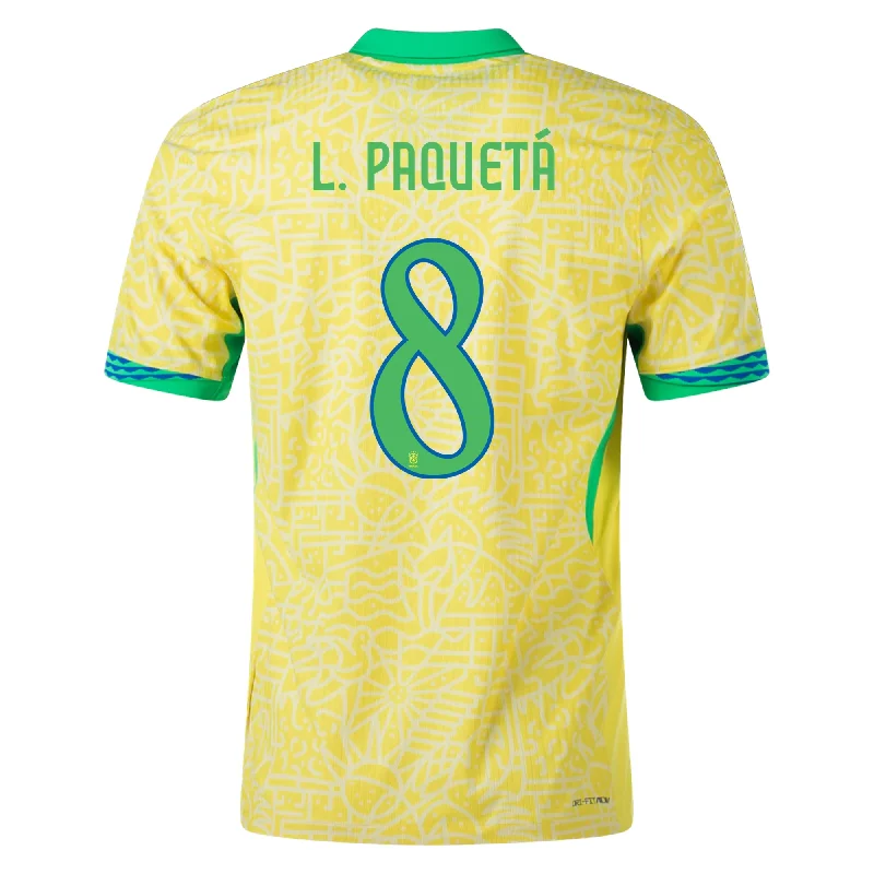 Men's Authentic Soccer Jerseys of National Teams for International Football EventsNike Mens Brazil Lucas Paquetá Home Jersey 24/25 (Dynamic Yellow/Lemon Chiffon/Green Spark)