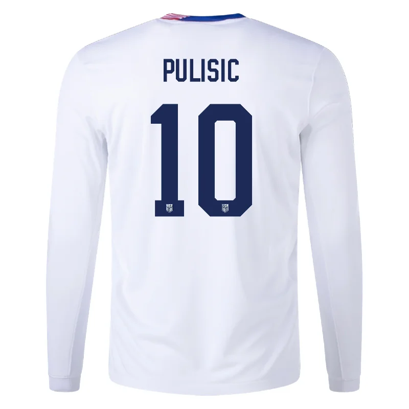 Men's Authentic Soccer Jerseys of National Teams for International Football EventsNike United States Christian Pulisic Long Sleeve Home Jersey 24/25 (White)