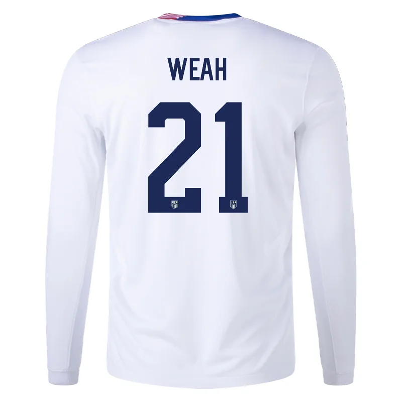 Men's Retro Hockey Jerseys with Classic Stripes and Logos for a Nostalgic Hockey AestheticNike United States Timothy Weah Long Sleeve Home Jersey 24/25 (White)