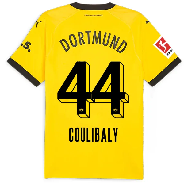 Men's Sustainable Organic Cotton Rugby Jerseys for Eco - Conscious Sports EnthusiastsPuma Borussia Dortmund Authentic Coulibaly Home Jersey w/ Bundesliga Patch 23/24 (Cyber Yellow/Puma Black)