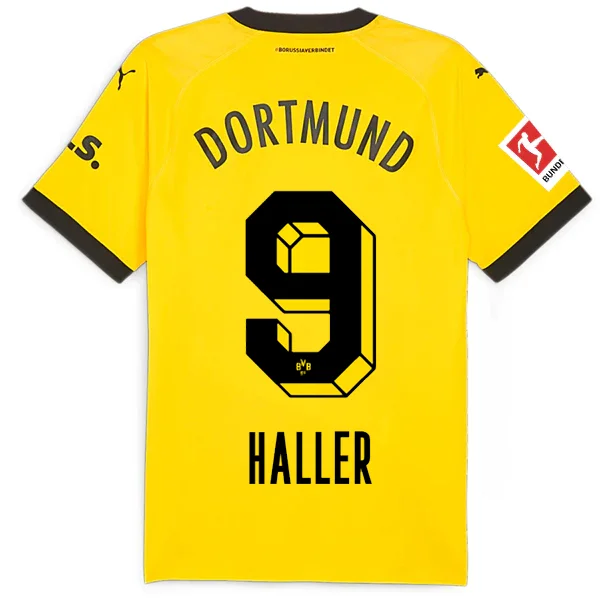 Men's Sustainable Organic Cotton Rugby Jerseys for Eco - Conscious Sports EnthusiastsPuma Borussia Dortmund Authentic Sebastian Haller Home Jersey w/ Bundesliga Patch 23/24 (Cyber Yellow/Puma Black)
