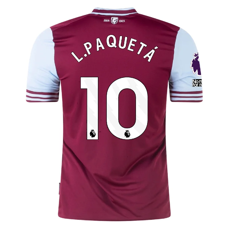 Men's Football Jerseys with Embroidered Club Badges for a Premium and Authentic AppealUmbro West Ham Lucas Paqueta Home Jersey w/ EPL + No Room For Racism Patches 24/25 (Maroon/Sky Blue)