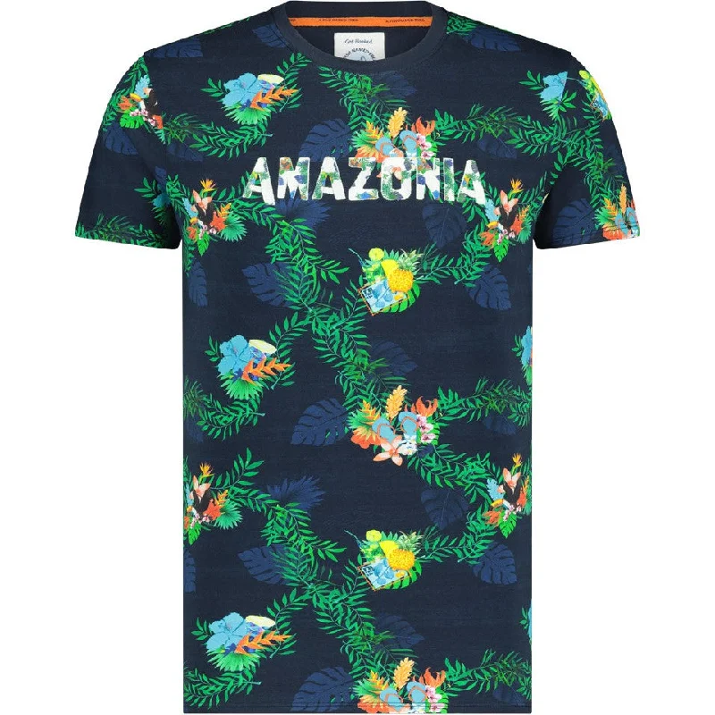 Men's mock - neck t - shirts with a modern and sleek styleA Fish Named Fred - Amazonia Leaf Story T-Shirt - Navy