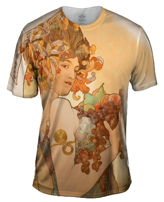 Men's tie - dye t - shirts with a bohemian styleAlphonse Mucha - "Fruit" (1897)