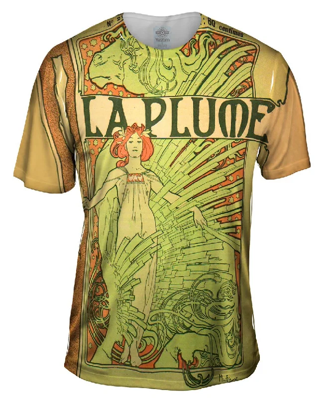 Men's lightweight performance t - shirts for running marathonsAlphonse Mucha - "La Plume" (1898)