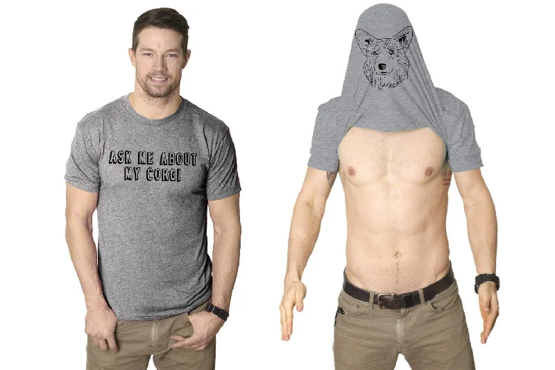 Men's smart - casual checkered t - shirts for semi - formal occasionsAsk Me About My Corgi Flip Men's T Shirt