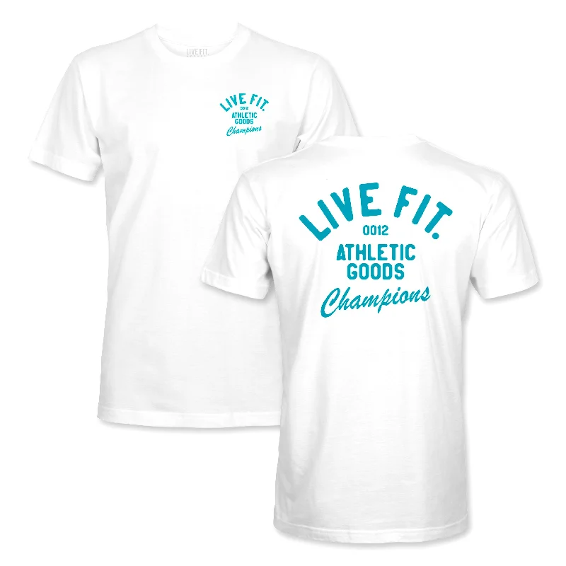 Men's eco - friendly recycled t - shirts for sustainable fashion choicesAthletic Goods Tee - White/Teal