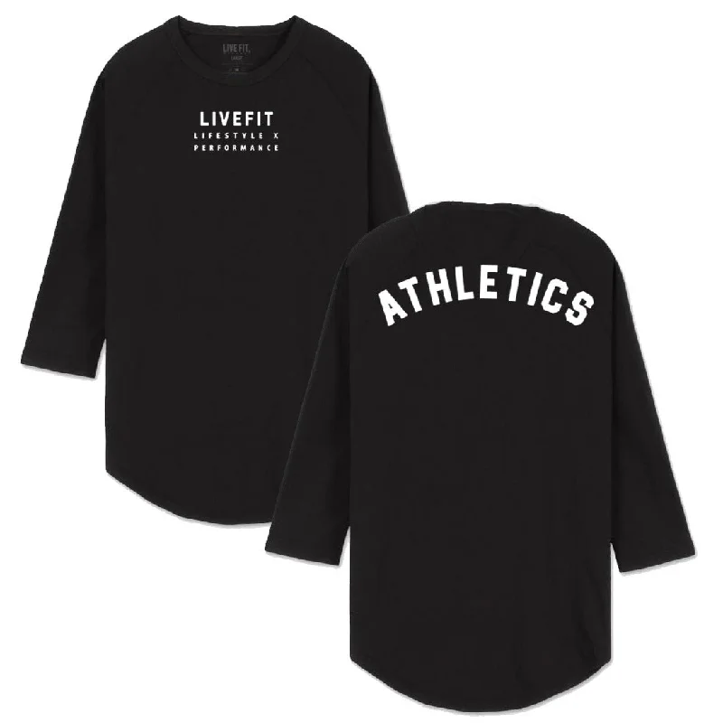 Men's short - sleeve linen t - shirts for summer beach outingsAthletics Raglan - Black/White
