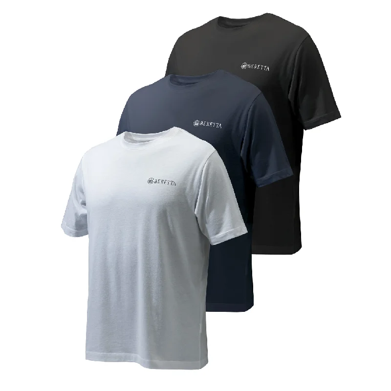 Men's short - sleeve linen t - shirts for summer beach outingsBeretta Set of 3 Corporate T-Shirts Blue Total Eclipse / Black / White