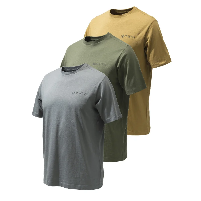 Men's button - front t - shirts with a unique artistic printBeretta Set of 3 Corporate T-Shirts Coyote / Smoked Pearl / Green