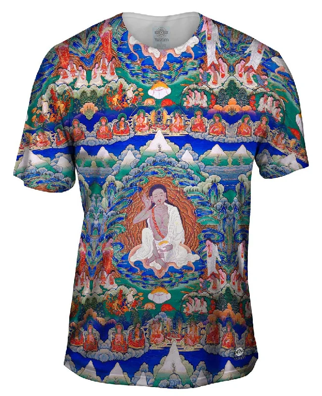 Men's organic cotton crew - neck t - shirts for everyday comfort"Bhutanese painted thanka of Milarepa"