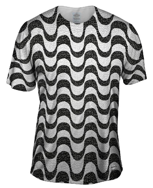 Men's printed Hawaiian t - shirts for tropical vacationsBrazil Tiles Copacabana Beach